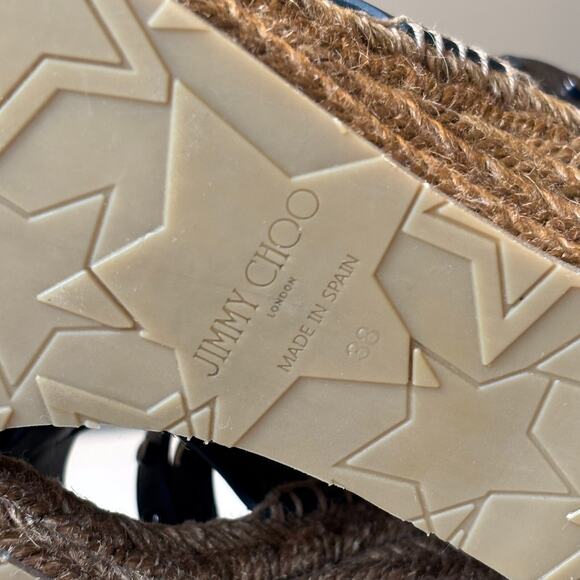 Authentic Jimmy Choo Raffia Calfskin Stud Danica Wedge Sandals US Size 8 EU 38 - Picture 11 of 12